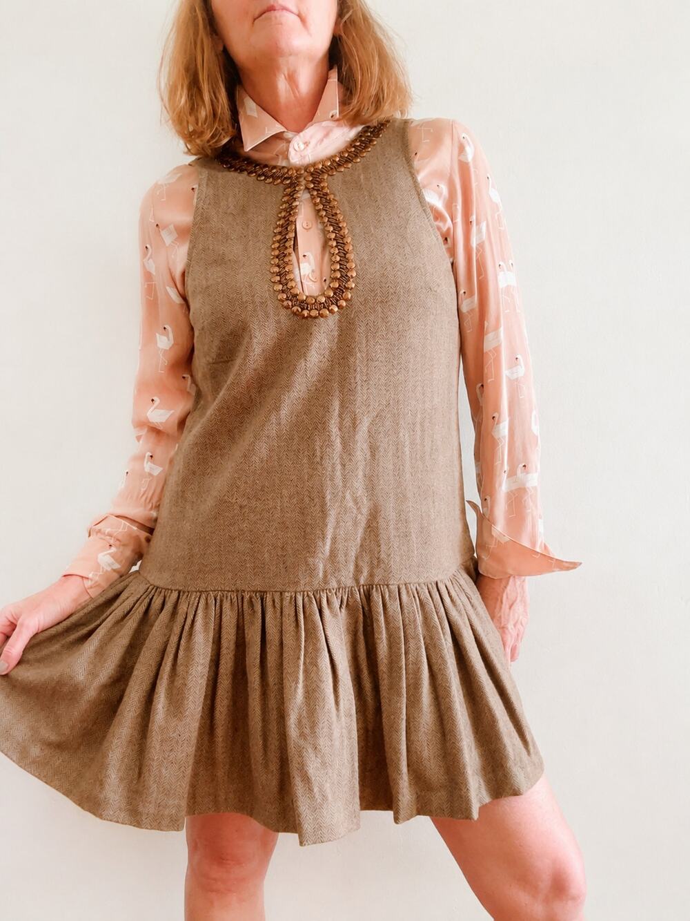 Anthropologie Beaded Keyhole Tweed Sleeveless Mini Dress Sz M  Wool Twee Preppy